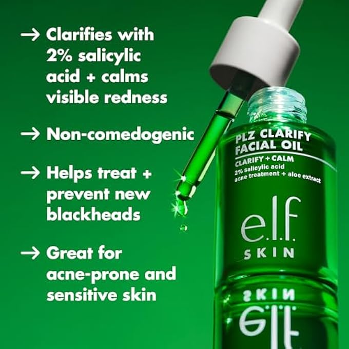 elf SKIN PLZ CLARIFY FACIAL OIL, FACE OIL FOR TREATING & PREVENTING ACNE, HELPS CALM REDNESS, MADE WITH SALICYLIC ACID, VEGAN & CRUELTY-FREE, 1 OZ - Image 2